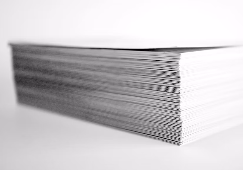 Close detail of stacked printed pages